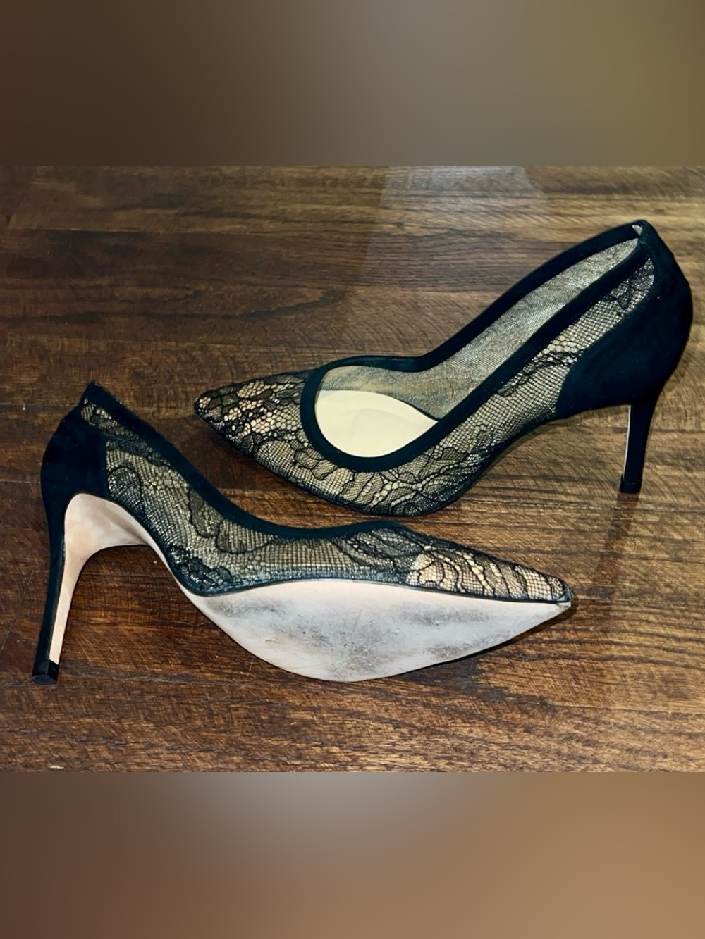 L'AGENCE Black Lace Pointed-Toe Stiletto Pumps - Picture 3 of 4